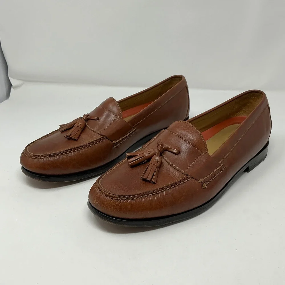Cole Haan Chestnut Brown Leather Tassel Slip-Ons